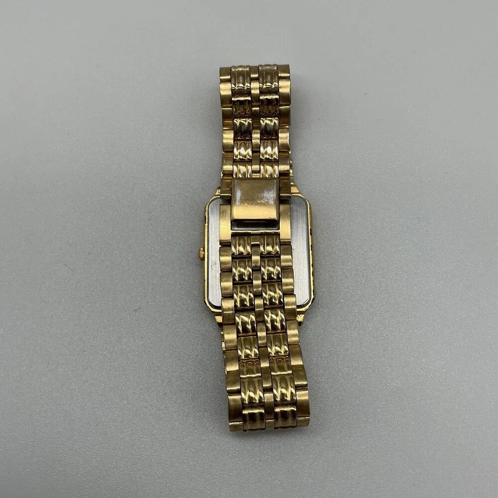 Pulsar Mens Watch 28mm Black Dial Gold Tone Day Date V733-5000 New Battery